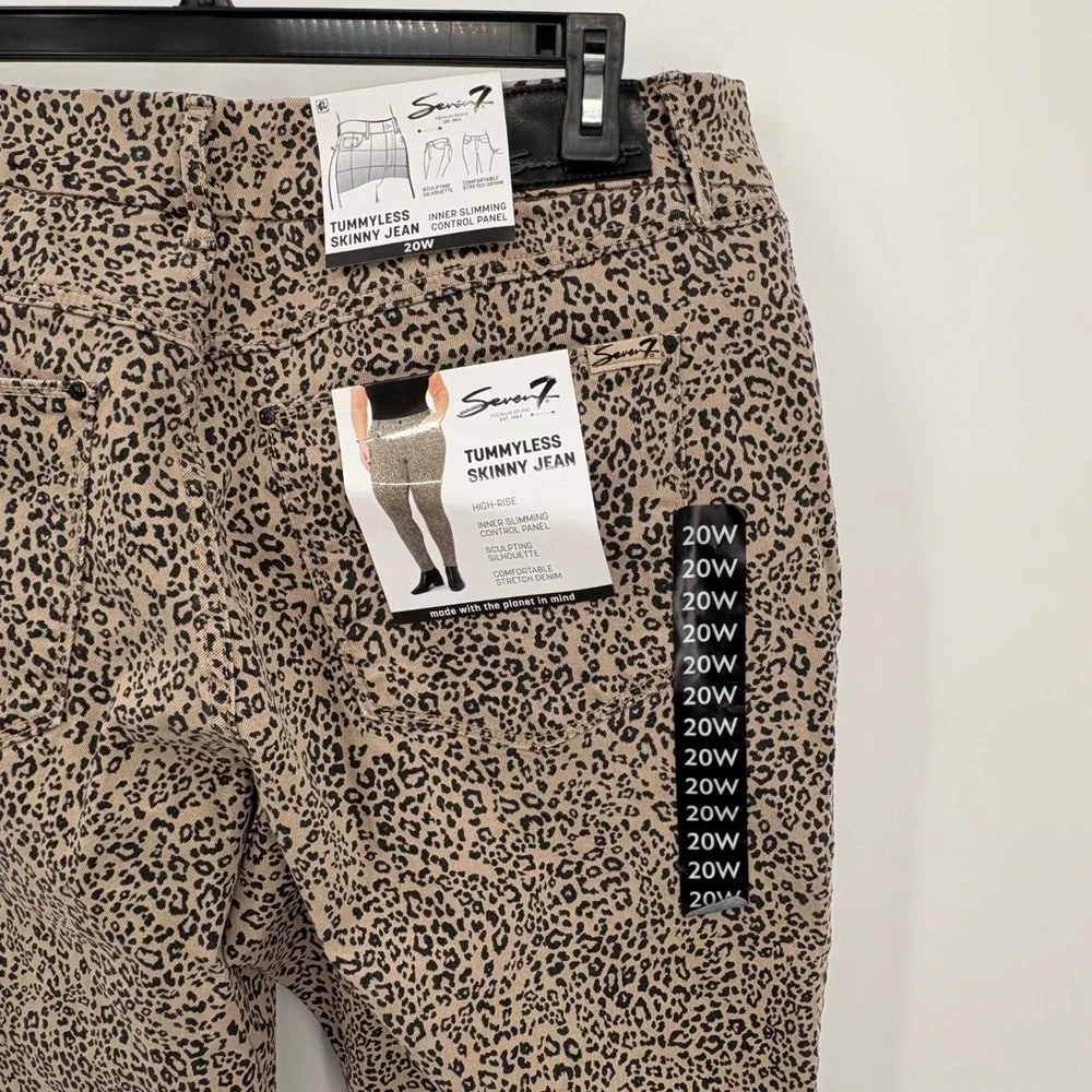 Seven7 Womens Tummyless High Rise Skinny Jeans Leopard Print Tan Black 20W‎ NEW